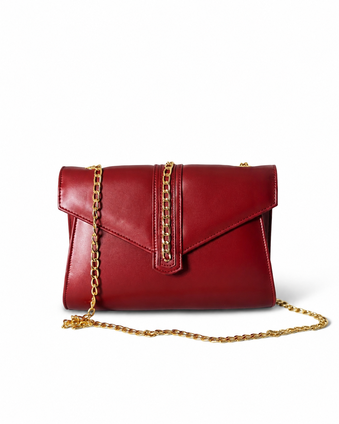 Velaric hard clutch, maroon envelope bag, wine red clutch purse, fixed chain shoulder bag, maroon evening clutch, faux leather envelope purse, hard shell shoulder bag, women envelope handbag, burgundy clutch purse, side zip pocket clutch, gold chain strap purse, chic evening shoulder bag, structured party clutch, women formal handbag, elegant maroon purse