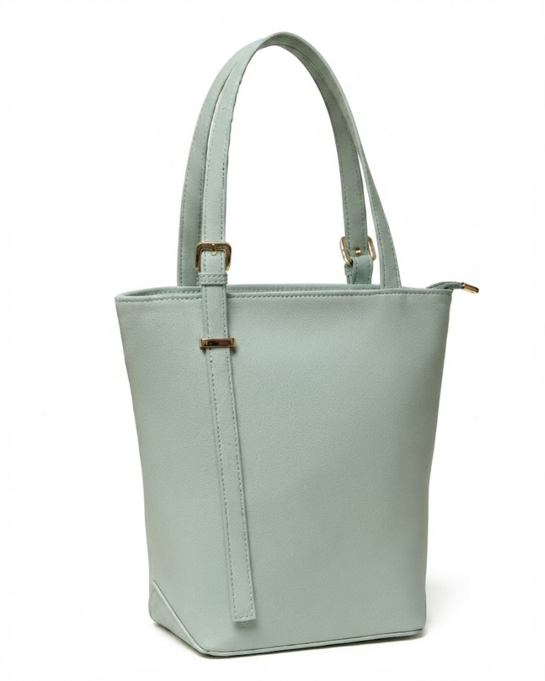 sea green shoulder bag, pastel green tote bag, top handle shoulder purse, japanese faux leather bag, sage green handbag, adjustable strap handbag, women daily tote bag, eco friendly shoulder purse, spring green handbag, inner zip pocket tote, spacious top handle bag, unique color handbag, light green tote purse, stylish daily shoulder bag, trendy women tote