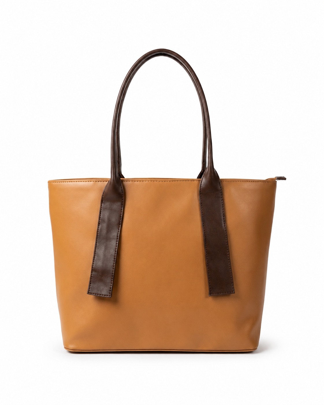 ochre tote bag, yellow shoulder handbag, japanese faux leather bag, mustard tote bag, women tote purse, spacious handbag with zipper, everyday shoulder tote, brown accent handbag, stylish work tote, eco friendly tote bag, women casual purse, ochre shoulder bag, faux leather tote, trendy women handbag, large capacity tote