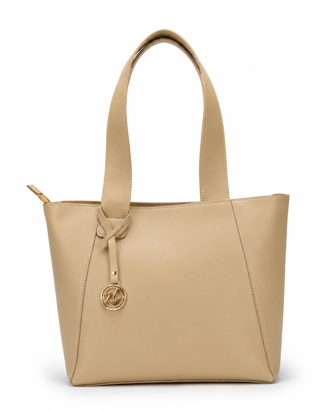 beige tote bag, nude shoulder bag, top handle handbag, detachable strap shoulder bag, double face faux leather tote, beige work handbag, cream color tote purse, women daily shoulder bag, beige tote with zip pocket, spacious nude tote bag, everyday shoulder tote, minimalist women purse, chic beige handbag, eco synthetic leather tote, casual top handle bag