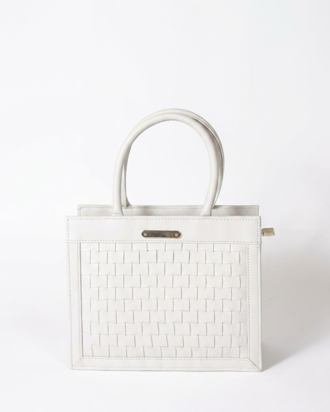 Elegant Pristine White Woven Top-Handle Tote Bag