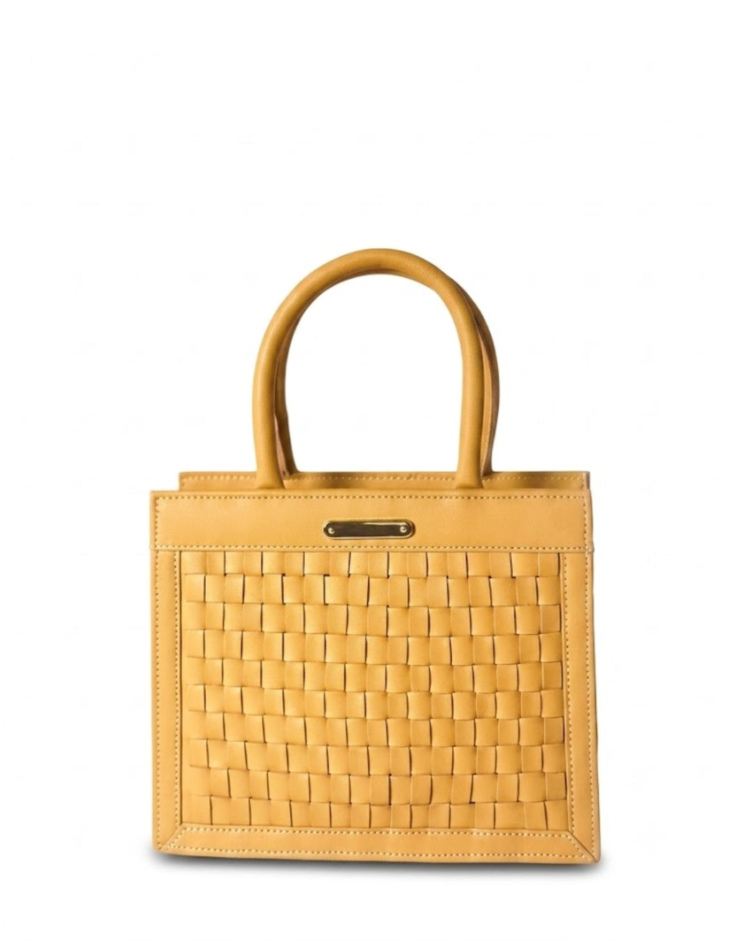 Chic Woven Mustard Yellow Top-Handle Tote Bag