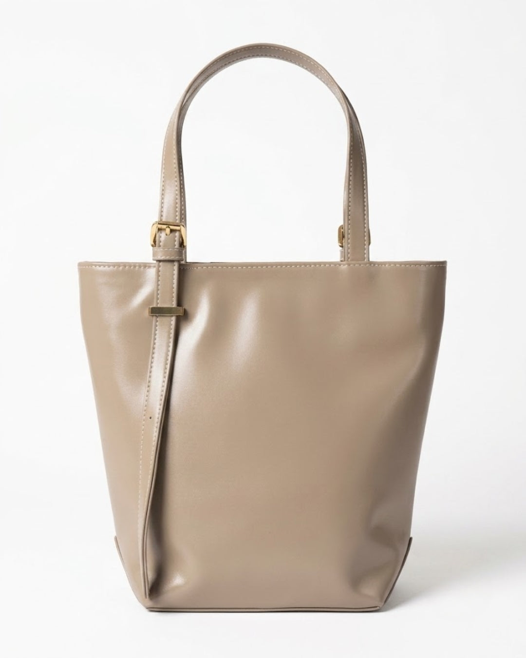 Classy Taupe Buckle-Accent Shoulder Tote Bag