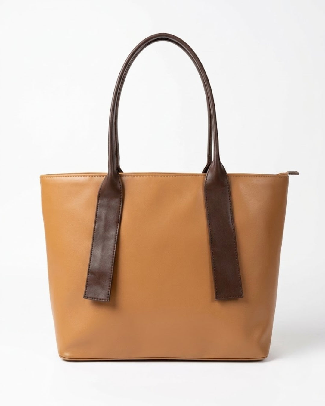 Elegant Two-Tone Tan & Brown Shoulder Tote Bag
