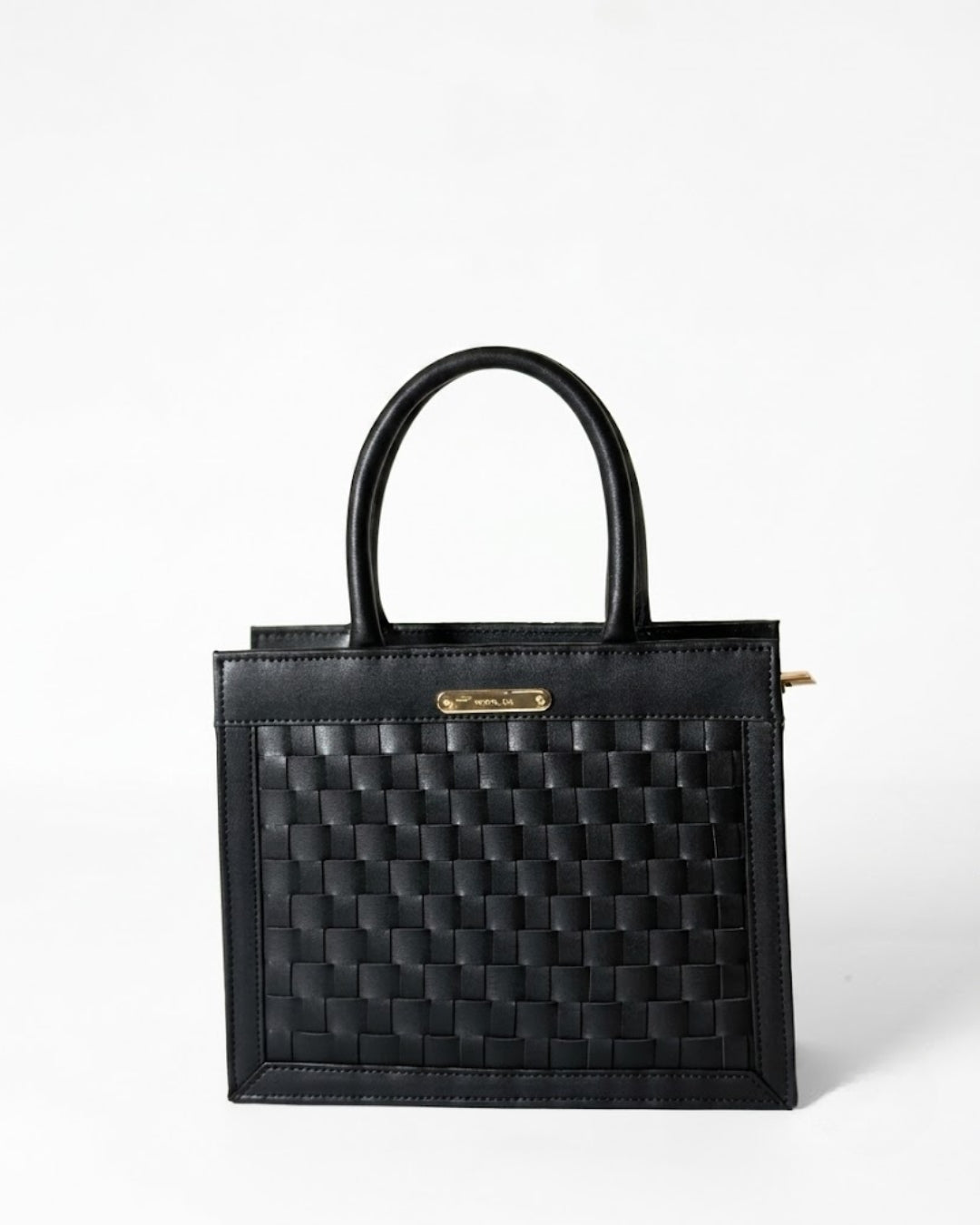 Classic Jet Black Woven Top-Handle Tote Bag