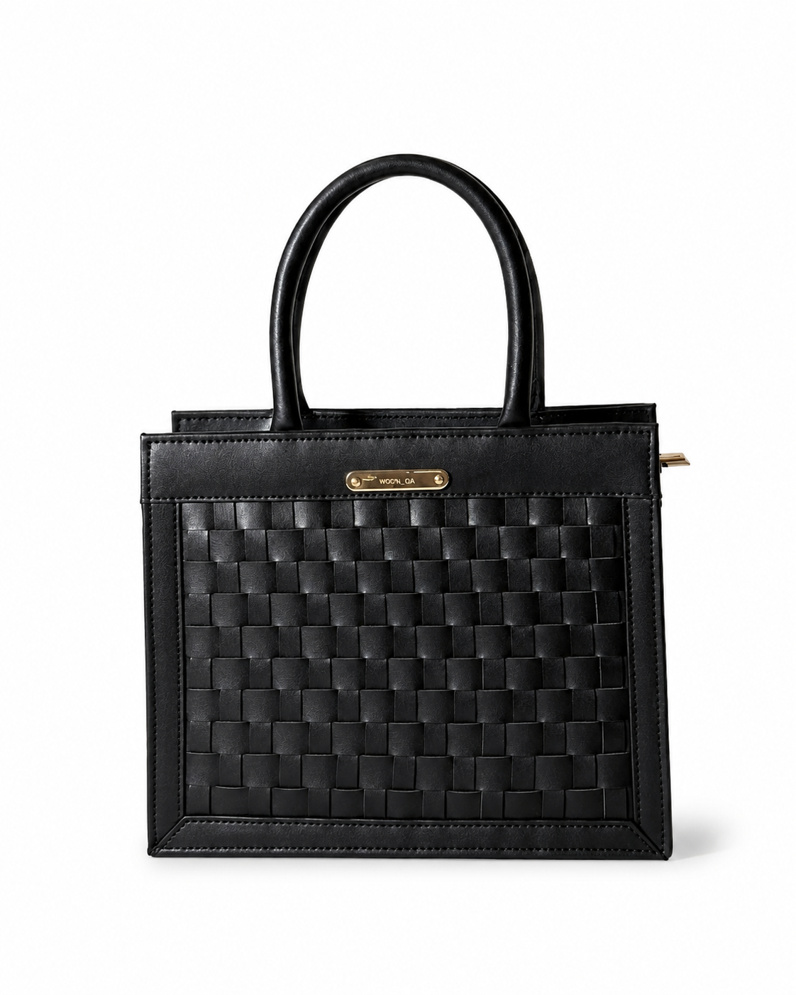 Velaric box bag, black hand weaved handbag, black top handle tote, japanese faux leather purse, structured black box bag, detachable strap shoulder bag, black woven handbag, women daily shoulder bag, chic black tote purse, hand woven leather purse, eco friendly black handbag, stylish top handle box bag, black square shoulder purse, black evening box bag, modern women handbag
